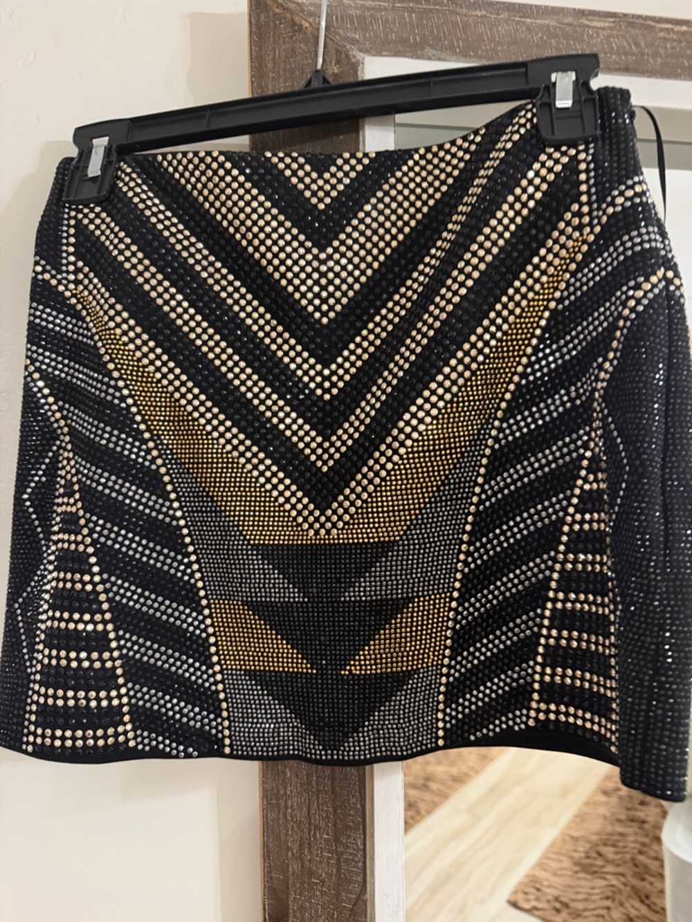 Vici Black & Gold Studded Chevron Mini Skirt